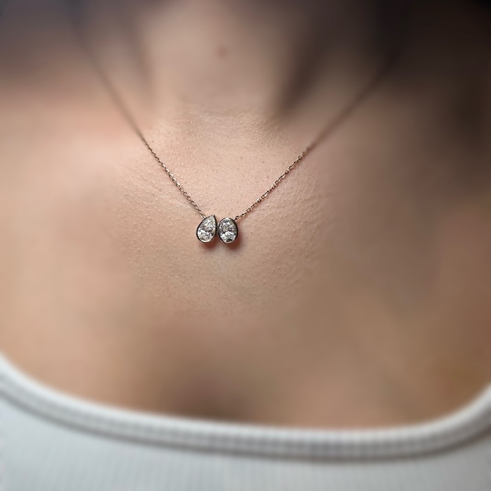 2.03 carats oval and pear lab diamond bezel toi et moi necklace